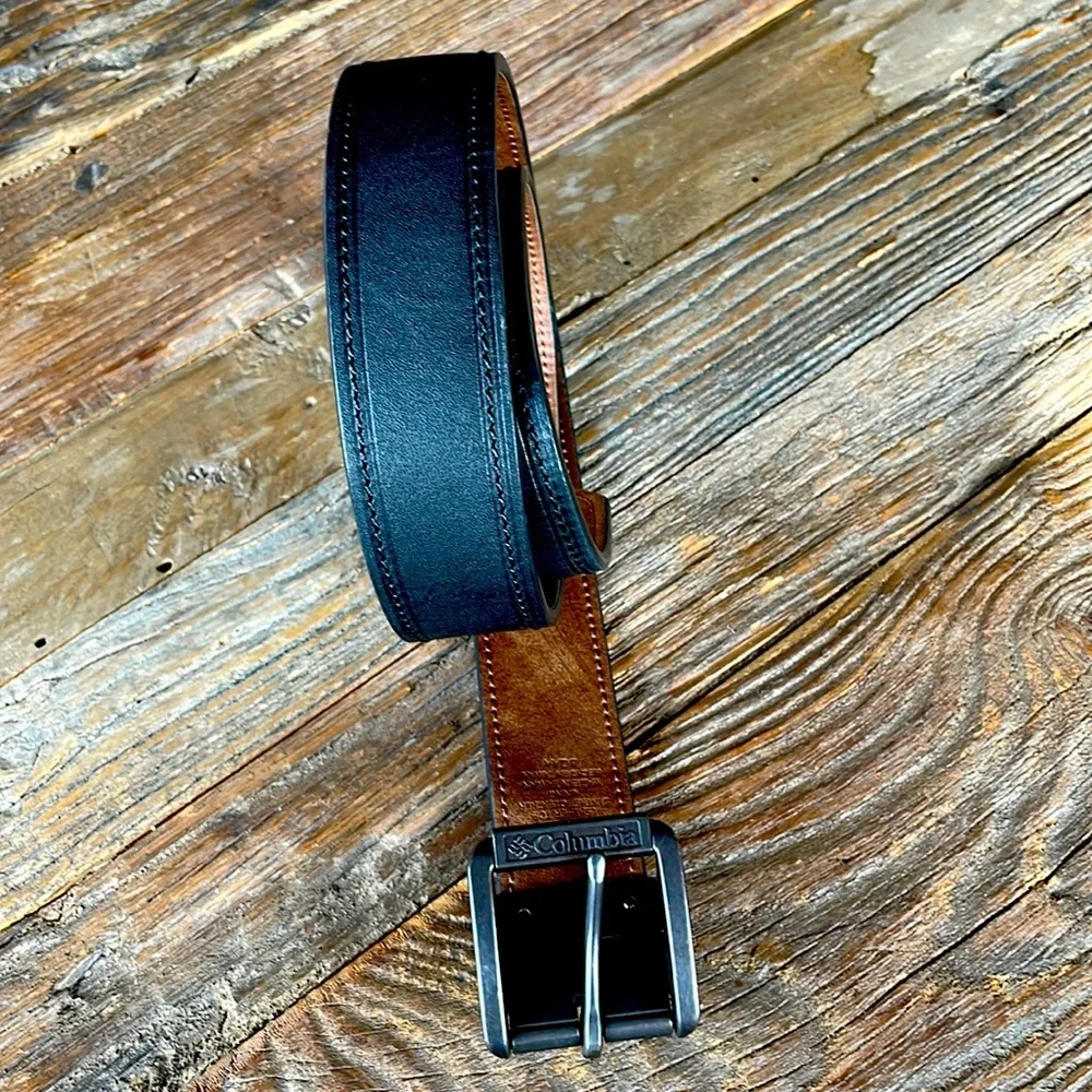 Columbia reversible stiched black & brown leather belt EUC size 30-32